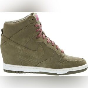 Nike Sky Hi High Dunk Suede Leather Wedge Shoes 'Medium Olive' 528899-200 Sz 5.5